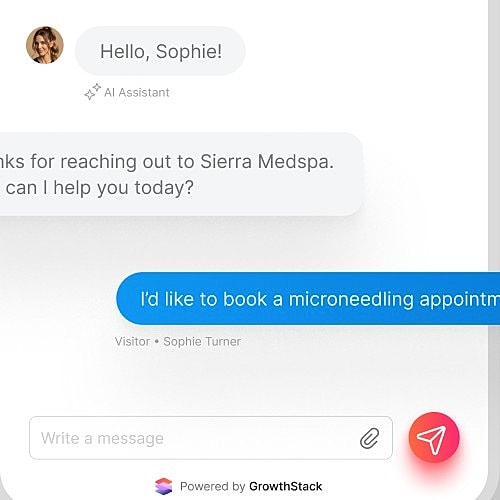 Chat interface for booking beauty appointments.