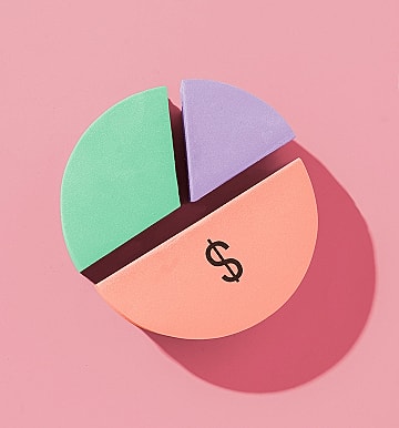Colorful pie chart with dollar sign.