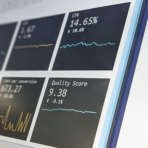 Data analytics dashboard with performance metrics displayed.