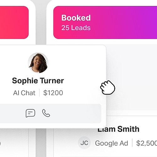 User interface displaying leads and contact details.