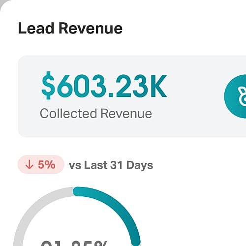 Lead revenue statistics with financial figures displayed.