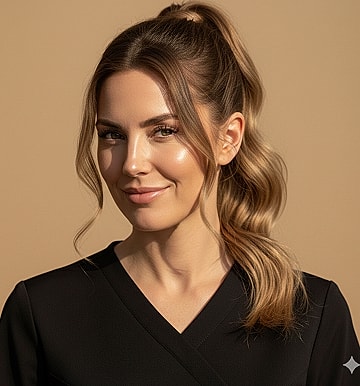 Smiling woman with wavy hair and neutral background