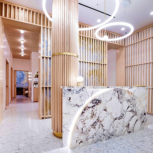 Modern reception area with elegant design elements.